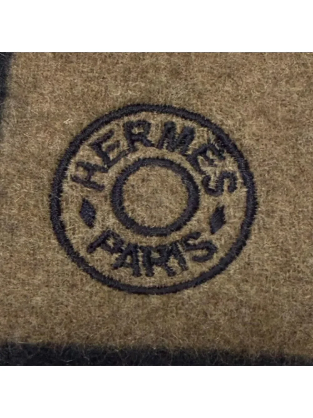 Hermes Brid Gala Cashmere Clou de Selle Embroidery Fringe Scarf Marine Etoupe